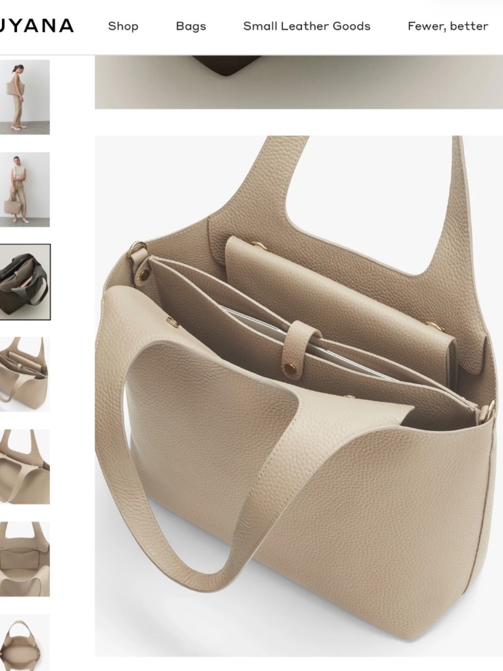 Complete Set: CUYANA System Tote & Leather Organizer | Stone Pebbled Leather - Picture 7 of 16